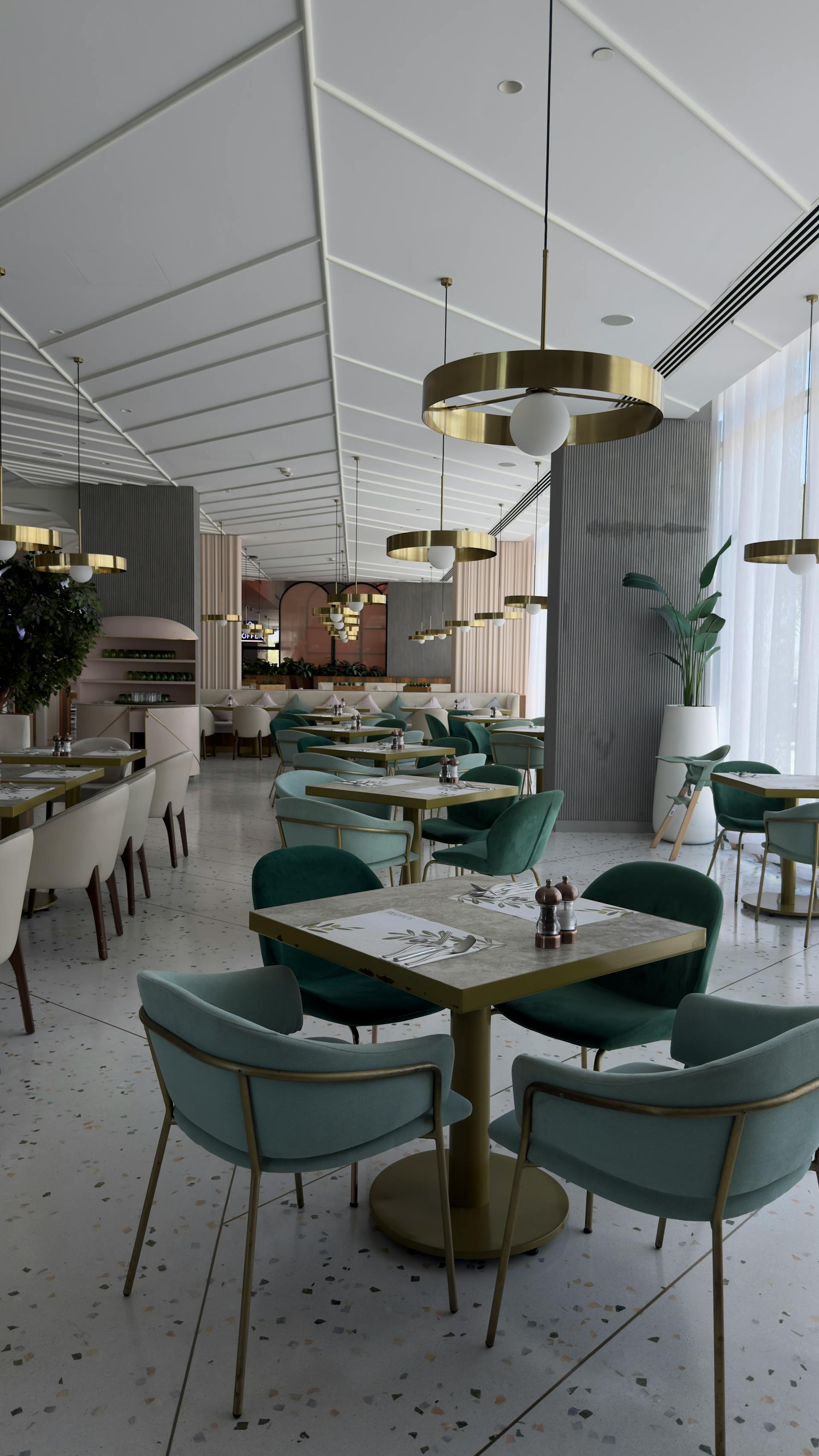 Interior with golden lamps